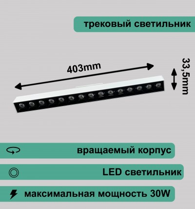 Вращаемый трековый светильник с линзой 30Вт 4000K белый RG-GD3007W Redigle 403*33.5*56