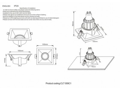 CRYSTAL LUX Светильник встраиваемый CLT 009C1 BL 054.021 105x54mm