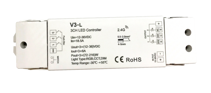 1Контроллер V3-L 18,5A (для RGB CCT DIM ленты) 12-36vDC Думлайт