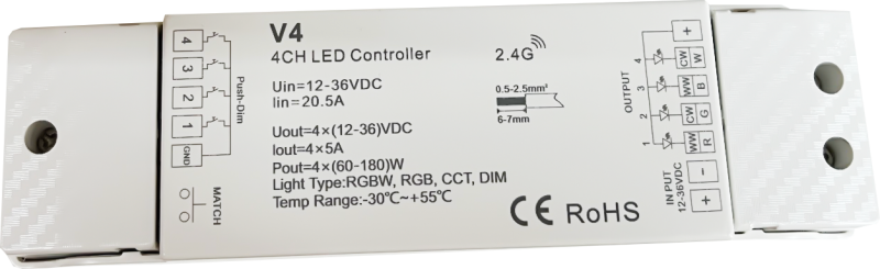 Контроллер V4 20,5A (для RGBW и CCT DIM ленты)
